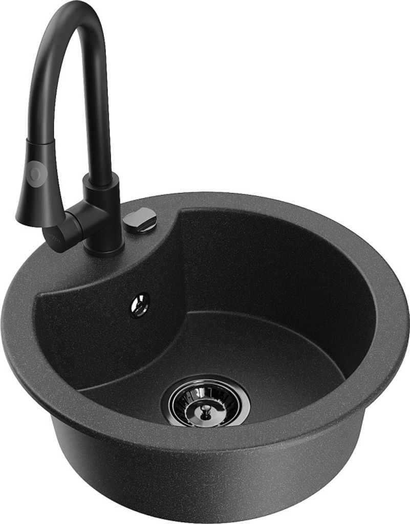 Mexen Diego 1-Becken-Granit-Spüle mit Mischbatterie Elia, Schwarz gesprenkelt - 6512-76-670101-70-B