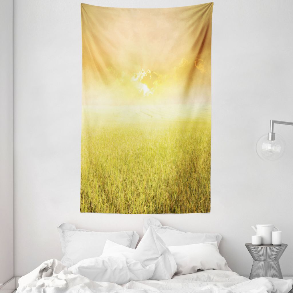 ABAKUHAUS Gelb Wandteppich und Tagesdecke, Field Farm Land aus Weiches Mikrofaser Stoff Waschbar ohne Verblassen Digitaldruck, 140 x 230 cm, Beige ...