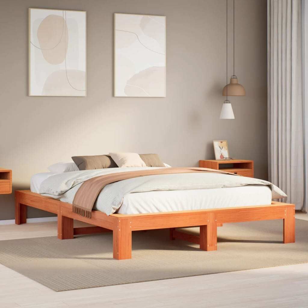 "2026 Promotion" Massivholzbett Schlafzimmer - ohne Matratze - Wachsbraun 150x200 cm - Kiefernholz - Polsterbett CC16688
