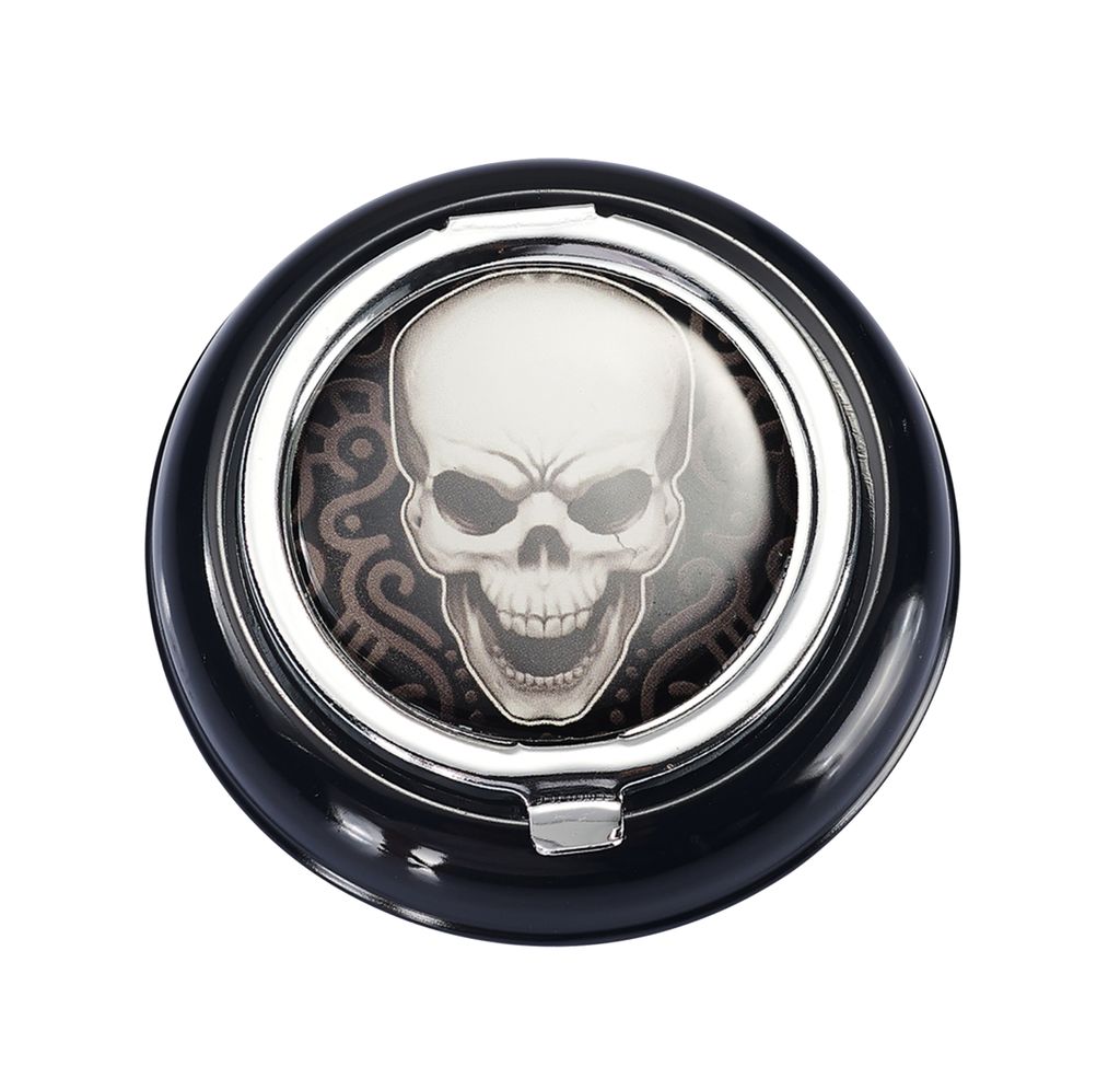 Taschen ASCHENBECHER Ø6,7cm Schädel Skul mit Deckel Glutkiller aus Metall rund mini Reiseaschenbecher Taschenaschenbecher Reise Outdoor 21 (Motiv-4)
