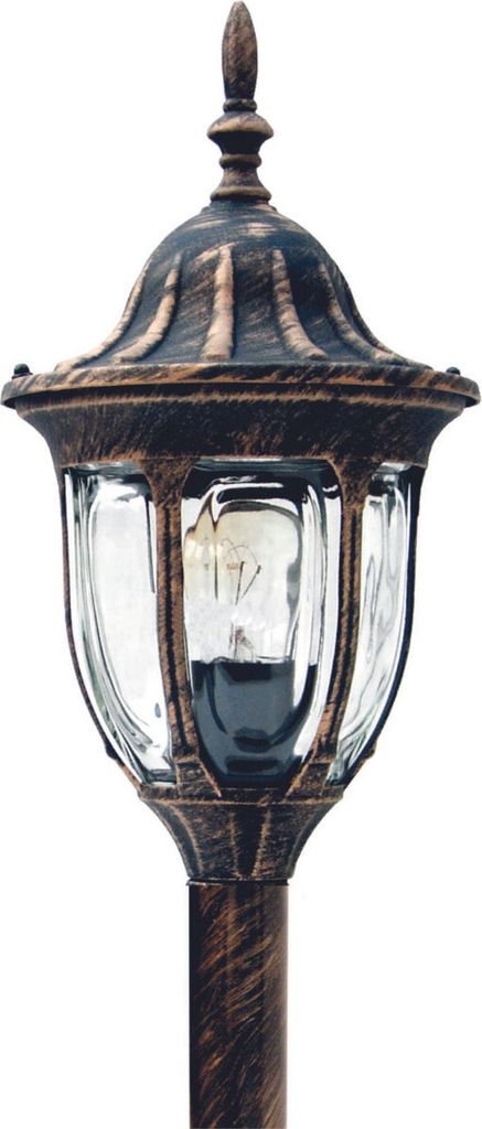 A close-up of a vintage-style outdoor lamp post.