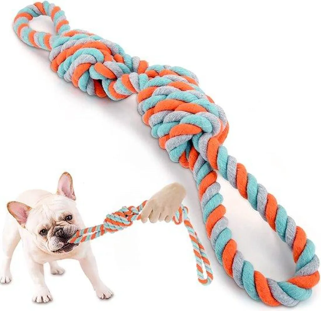 Jouet interactif chien ficelle 50 cm résistance dentaire 2 nœuds pro