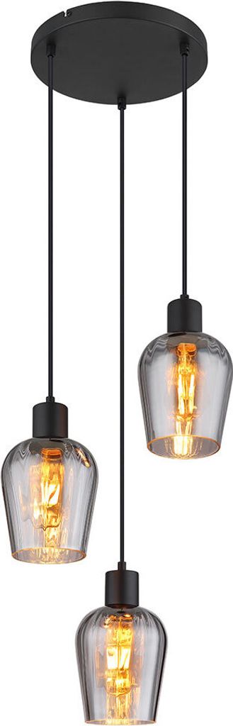 Hängeleuchte, 3-Flammig, Glas, rauch schwarz, H 150 cm