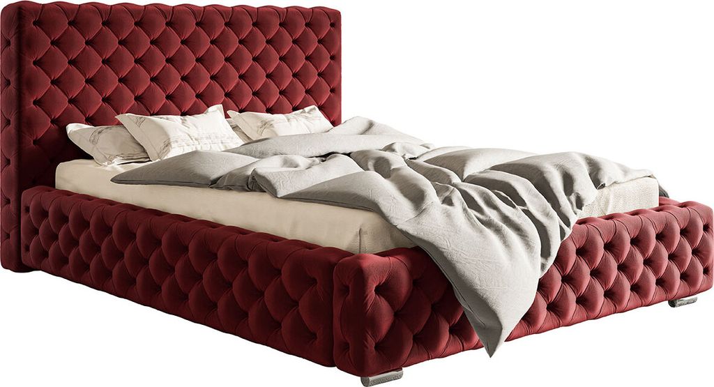 Polsterbett 200x200 cm Adonis - Chesterfield, Glamour - Metall-Lattenrost, Bettkasten - Rot (Amor Velvet 4307)