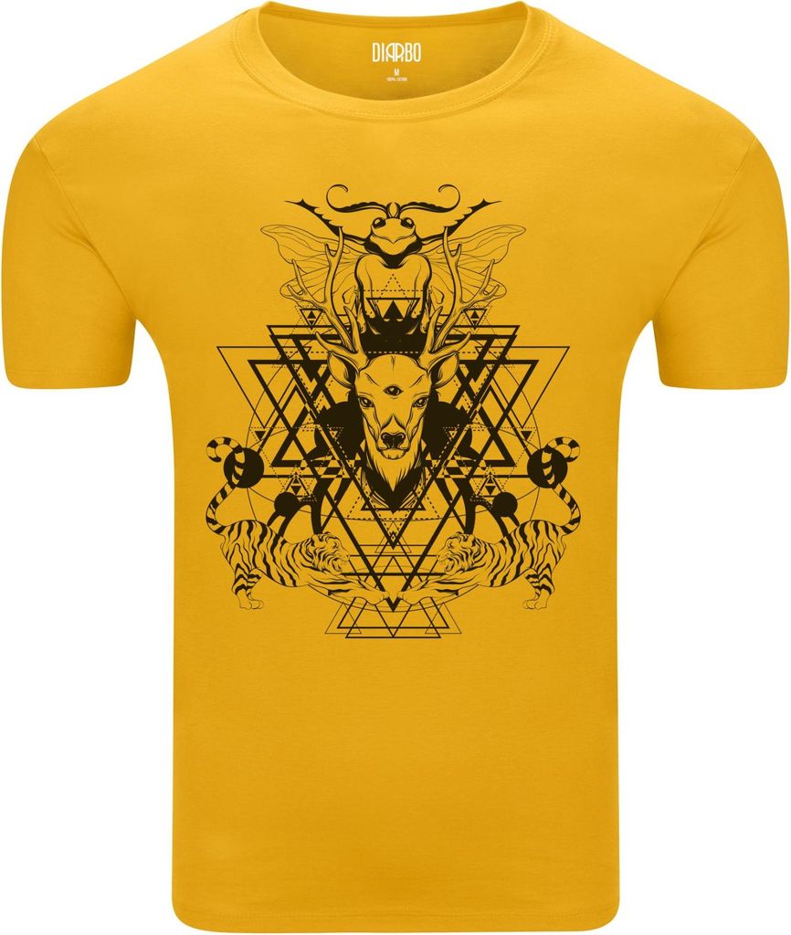 Diarbo Herren T-Shirt mit Abstraktem Druck Surrealer Hirsch und Tiger Gelb Gr.L