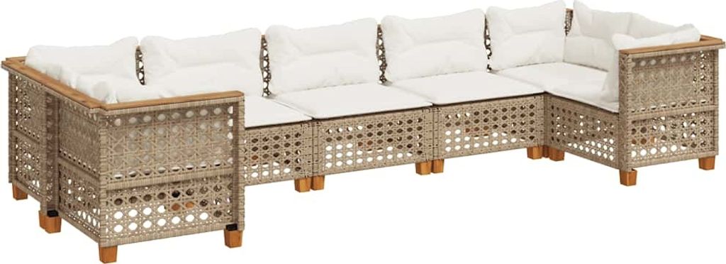 vidaXL 7-tlg. Garten-Sofagarnitur mit Kissen Beige Poly Rattan
