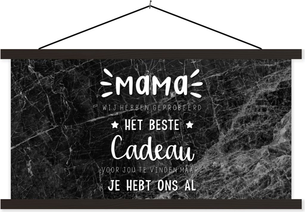 MuchoWow Textilposter Sprichwörter - Zitate Mami Du hast uns schon - Kinder - Marmor - Mutter Geschenk - schwarz-weiß 150x75 cm mit schwarzem R...
