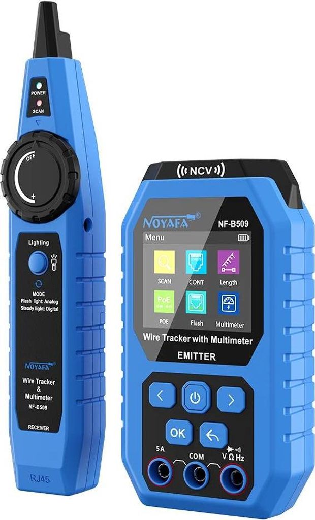 Netzwerkkabeltester - NF-B509 - Ethernet/PoE Tester - Multimeter mit AC/DC-Spannungsmessung - NCV berührungslos - Portblinken - Überlastschutz