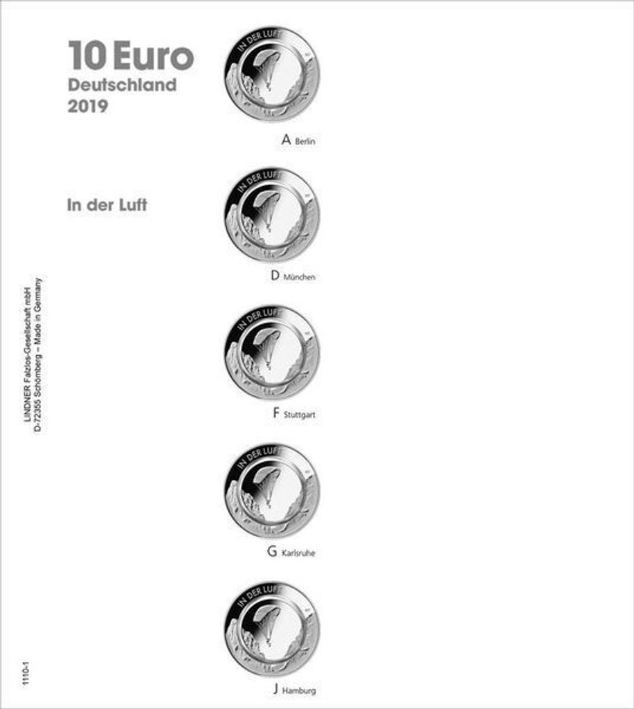 Lindner 1110-1 Vordruckblatt karat für 10€-Sammlermünzen mit Polymerring: Deutschland 2019