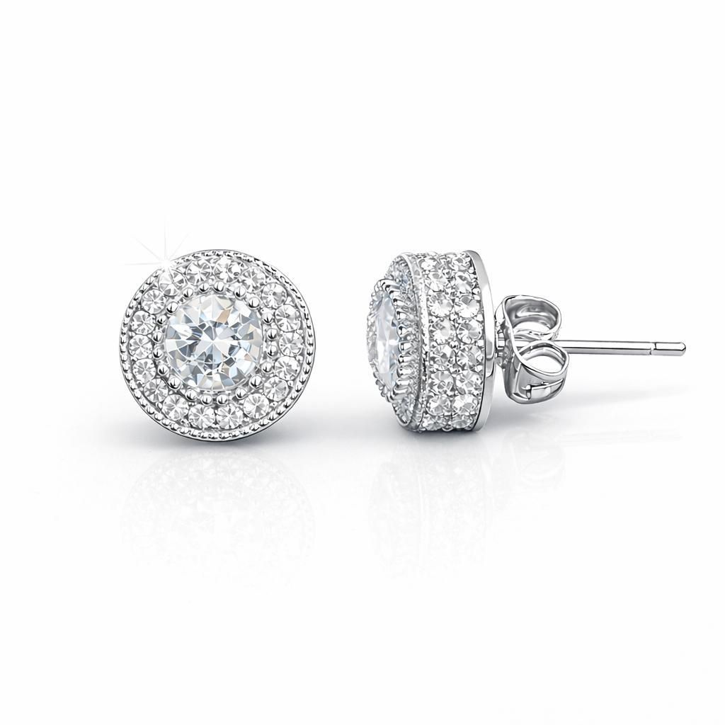 Damen Ohrstecker Silber Strass Zirkonia Elegant Rund, J0777