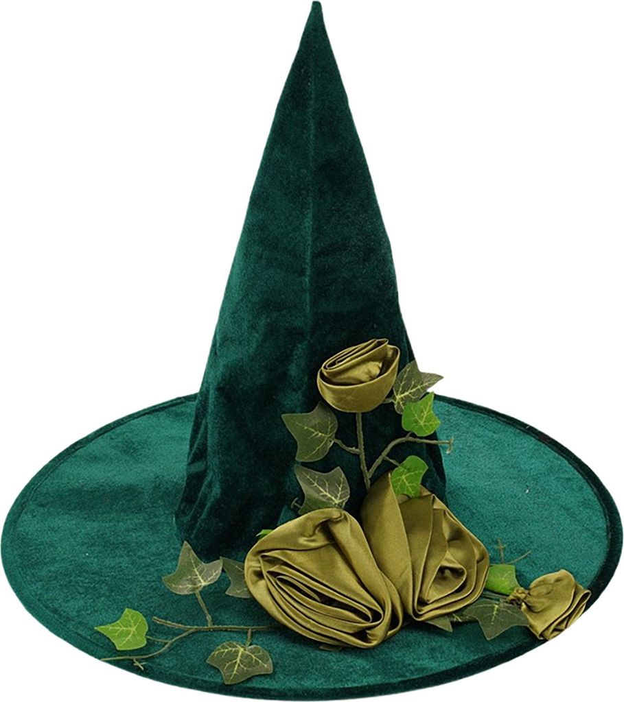 Hexenhut mit Rosenspitze-Dekor, Halloween, grün, Party, Cosplay-Hut, magisches Mysterium, Rollenspiel, Hexenhut, Kostümzubehör