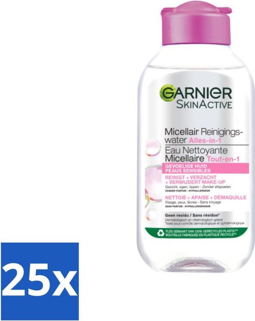 Garnier – SkinActive – Mizellen-Reinigungswasser – Empfindliche Haut – Reisegröße – 100 ml - Vorteilspack - 25 Stücke