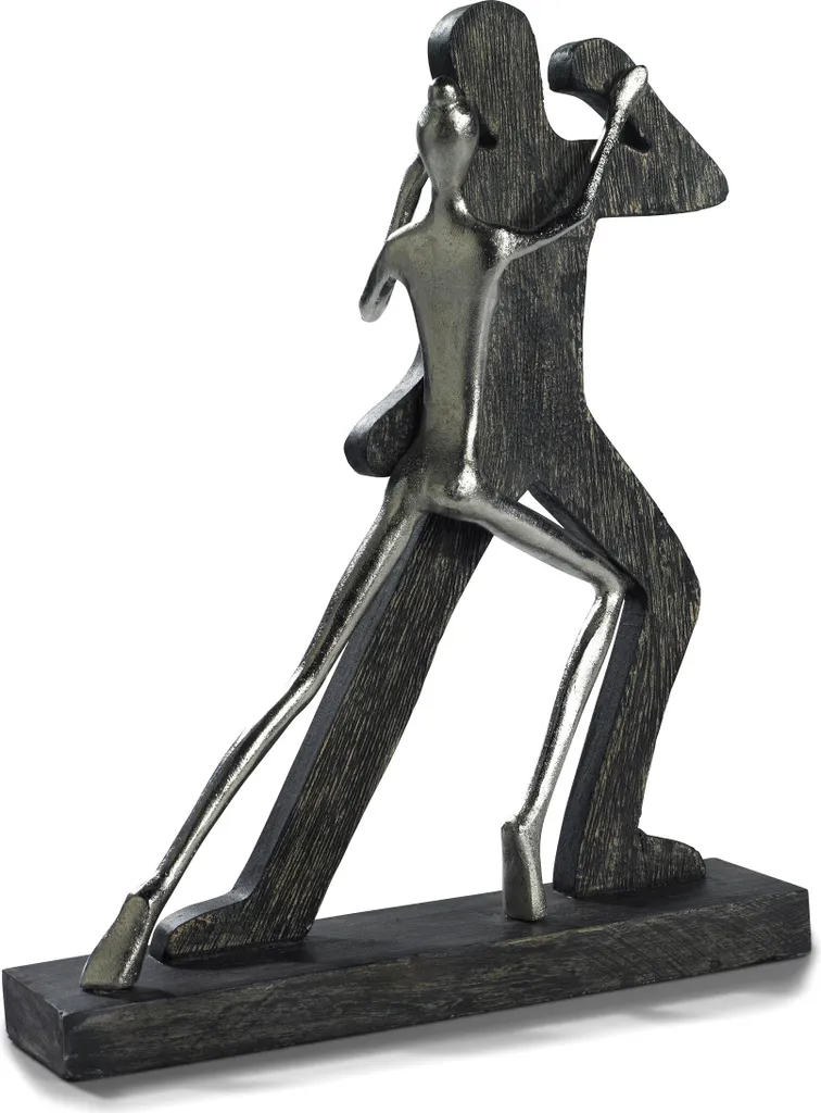 Statuette Danseuse Décorative en Bois Massif et Métal Argenté 38cm