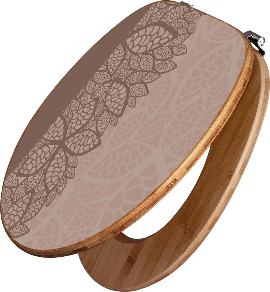 banjado Design WC Sitz Bambus 44x38x5cm - Muster Blätter - Toilettendeckel/Toilettensitz Bambus - hochwertiger Bambus Klodeckel/WC-Sitz mit Univer...