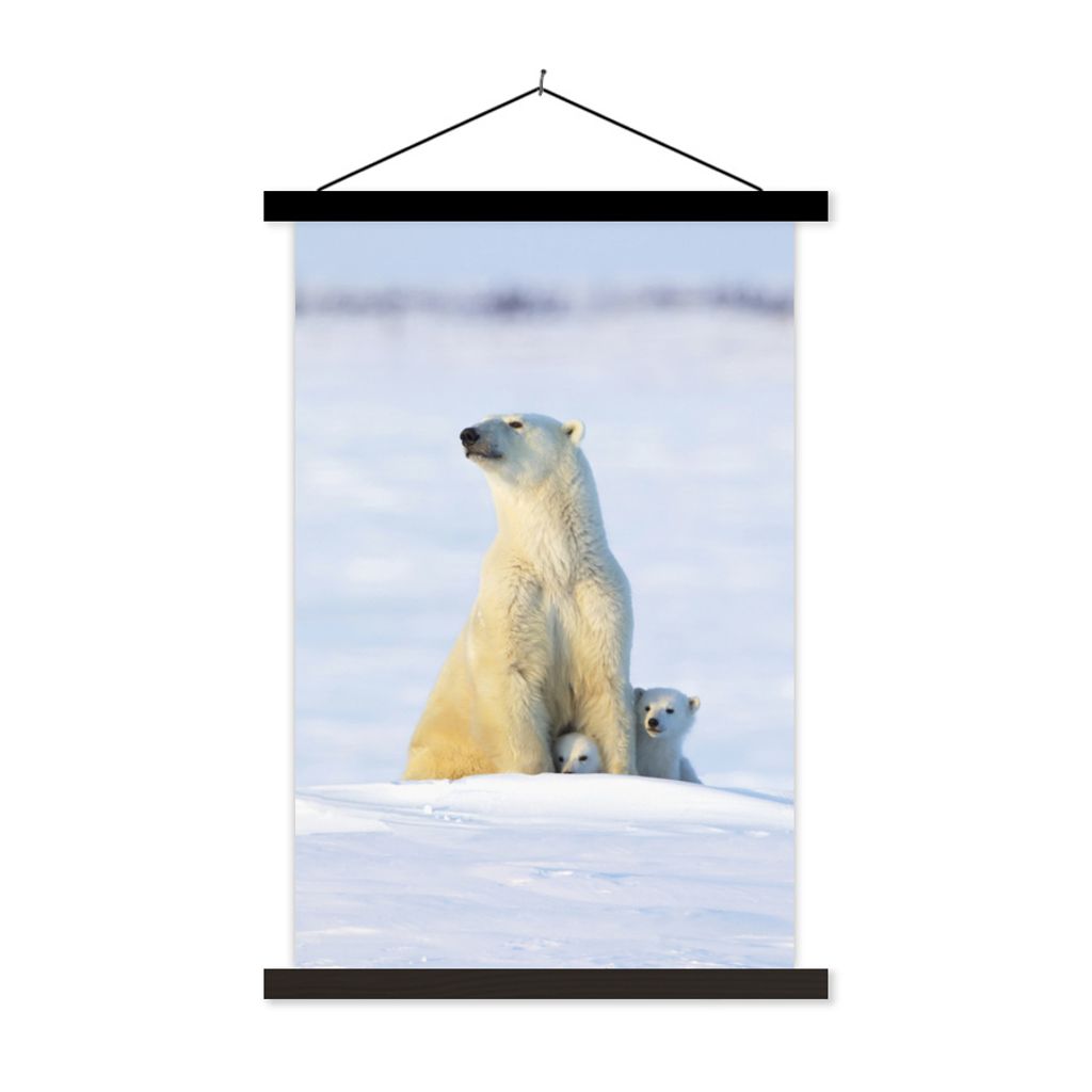 MuchoWow Textilposter Eisbär - Schnee - Jungtiere 60x90 cm mit schwarzem Rahmen - Poster Wohnzimmer