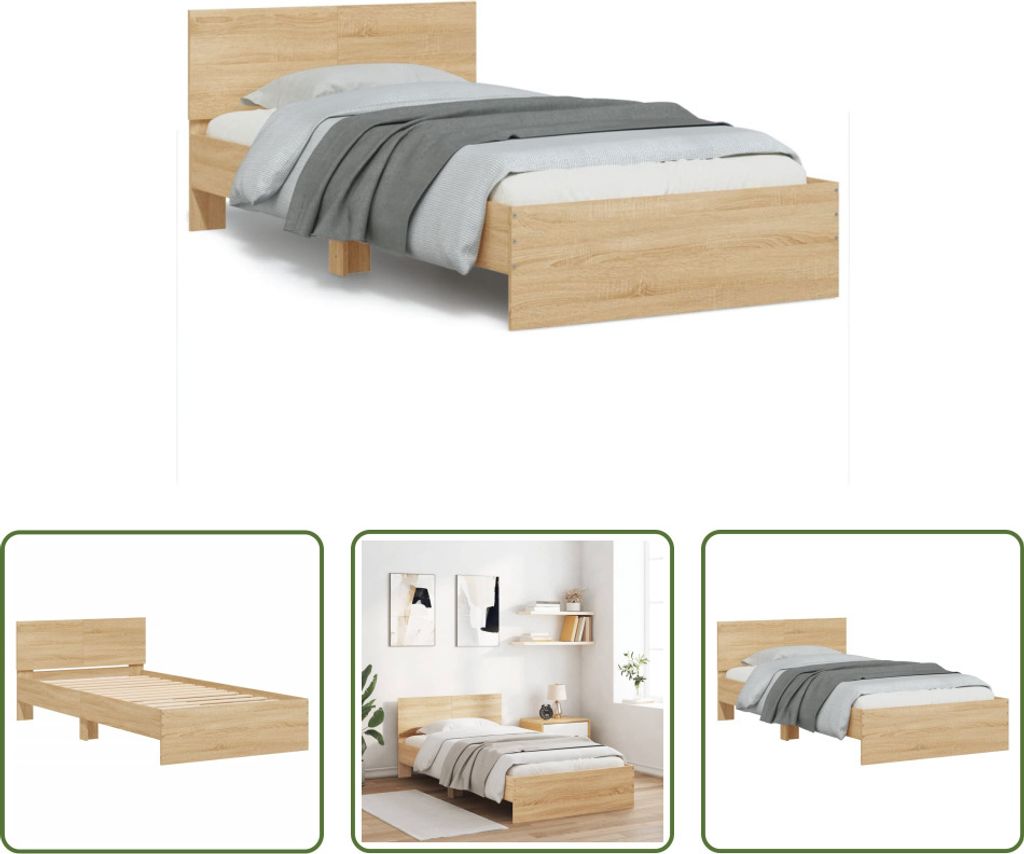 The Living Store Bettgestell mit Kopfteil Sonoma-Eiche 100x200 cm Holzwerkstoff