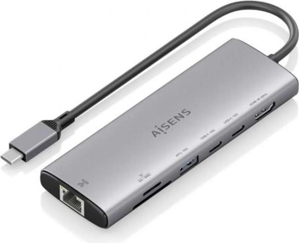Hub USB-C 3.2 Gen 1 AISENS ASUC-7P032-GR RJ45 Gigabit Lecteur SD Métal