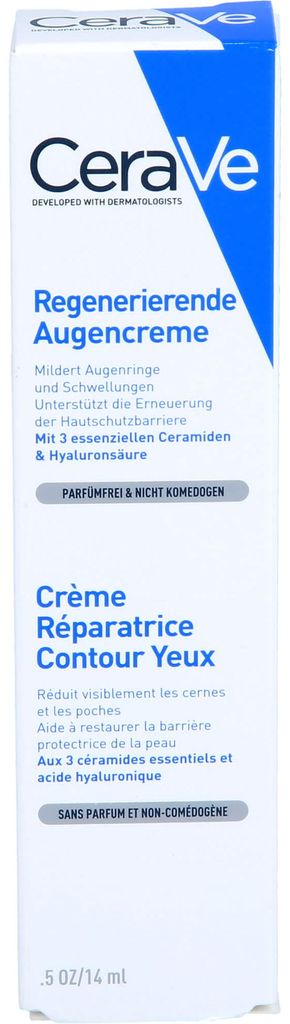 CeraVe regenerierende, feuchtigkeitsspendende Augencreme mit 3 essenziellen Ceramiden und Hyaluronsäure, 14 ml Creme