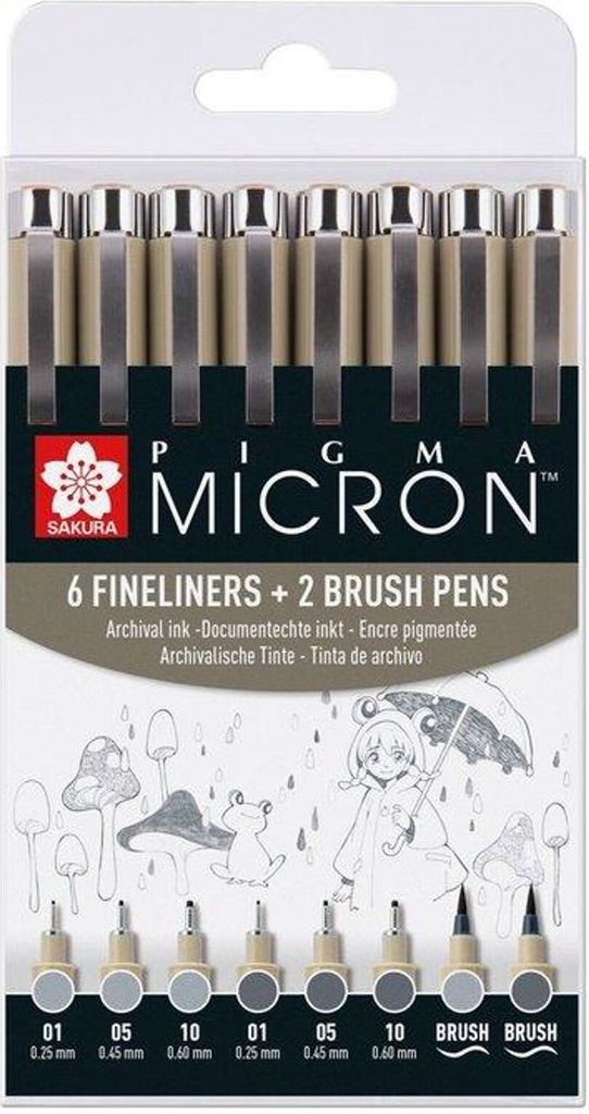 Sakura Pigma Micron Fineliner-Set farbsortiert 0,25 + 0,45 + 0,60 mm, 8 St.