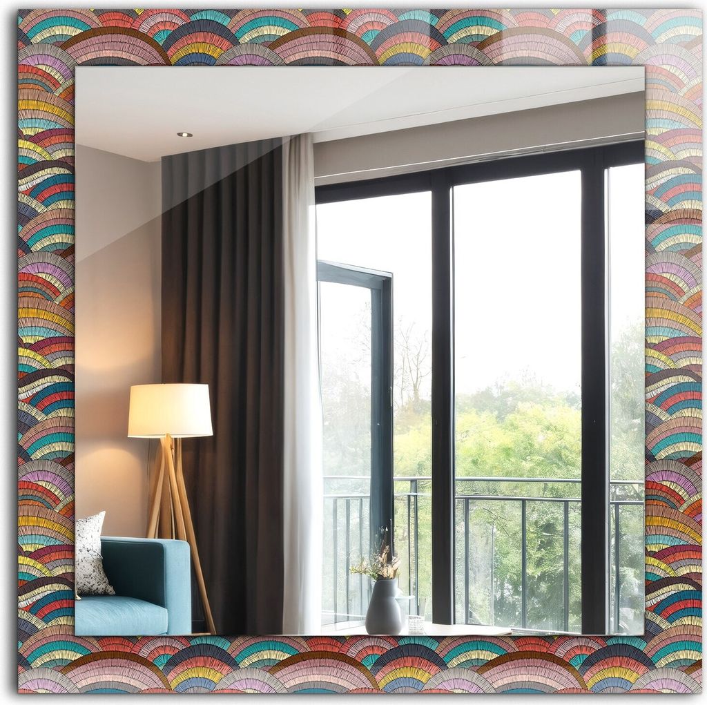 Dekorativer Wandspiegel - Bedruckter Spiegel - Motiv - 60x60 cm - Bunte Bögen Und Wellen