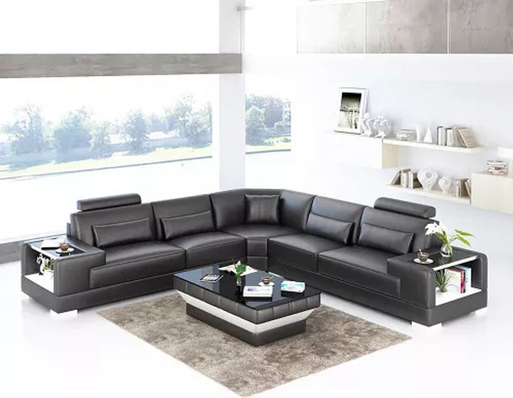 Design Wohnzimmer Sofa Möbel Eckcouch Ecksofa Lederpolster Couch L Form + Tisch