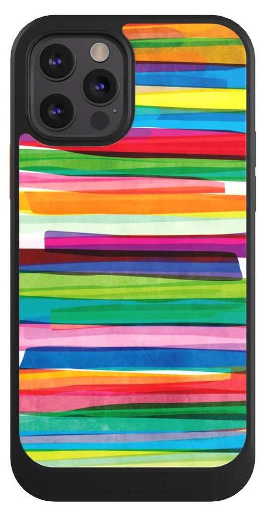 NIVOCASE Hülle für Apple iPhone 12 Pro Handyhülle NIVOcore Case Schwarz Streifen Wasserfarbe bunt