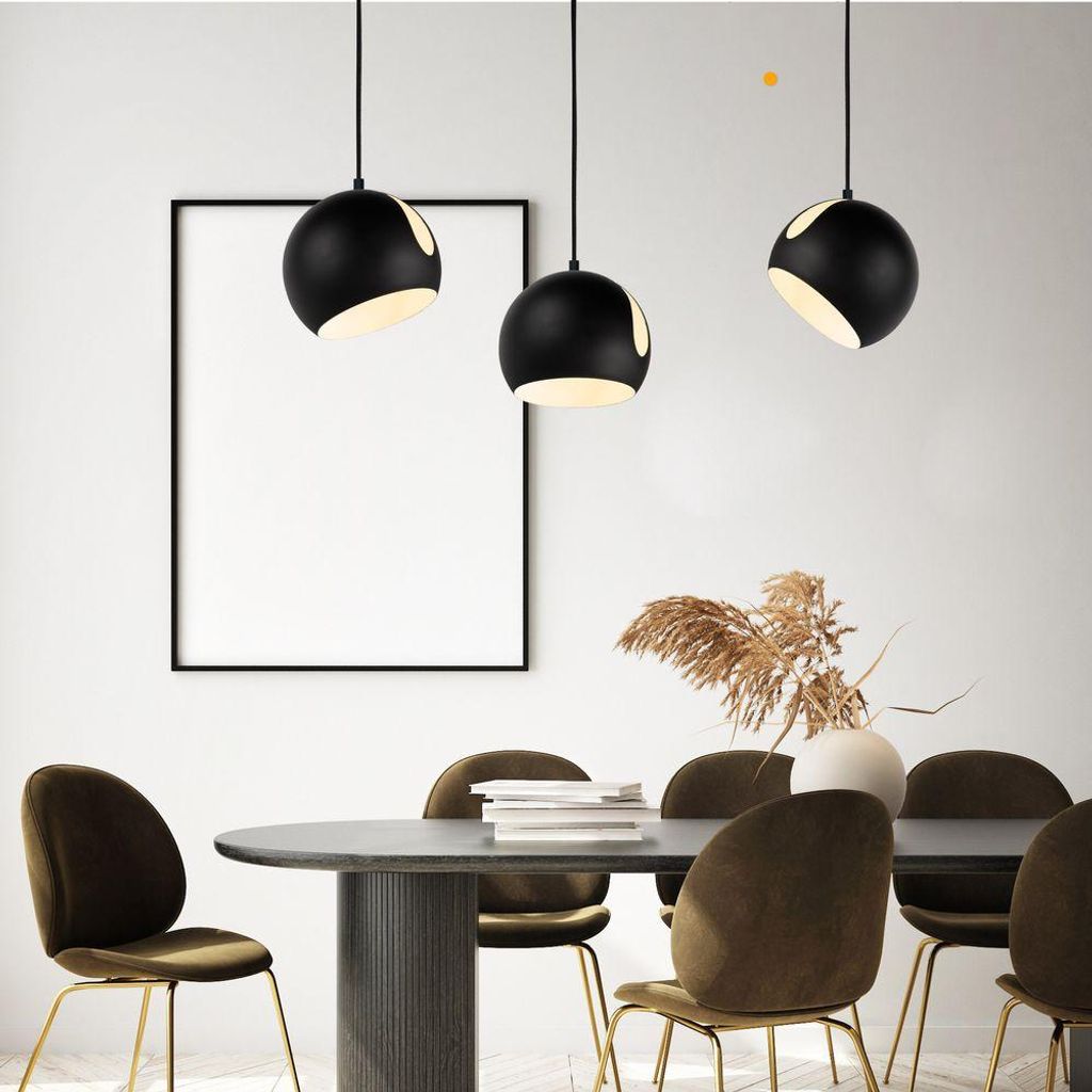 s.luce Ball Esstisch-Hängeleuchte 1-Phasen-Schiene 200cm Ø 20cm Endeinspeiser Hängelampe Pendellampe Gold Schiene in Schwarz Halbrund, länglich...