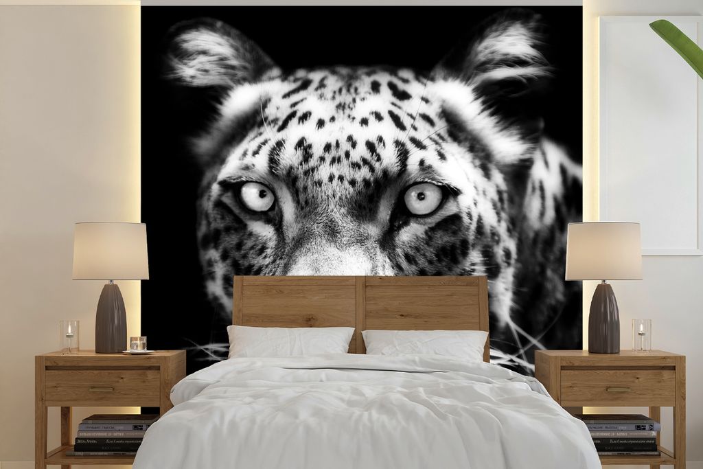 MuchoWow Fototapete für Wohnzimmer oder Schlafzimmer Wandtapete Vinyl Motivtapete Tierprofil Persischer Panther in schwarz und weiß - 240x240 c...