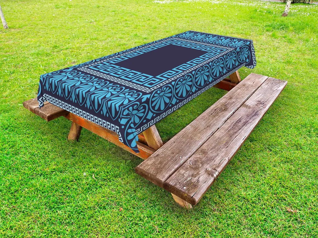 Tovaglia Esterno ABAKUHAUS Greek Key 145x305 cm Blu Scuro Idrorepellente