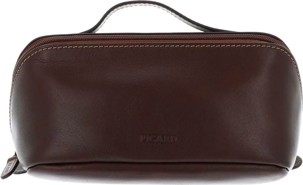 Trousse de toilette en cuir marron anti-fuite Toscana PICARD organisée