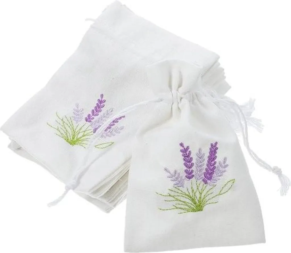 Sachets Lavande en Lin avec Broderie et Cordon - 10 Mini Sacs Taille S