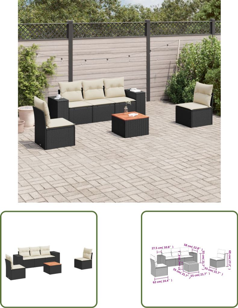 The Living Store 6-tlg. Garten-Sofagarnitur mit Kissen Schwarz Poly Rattan