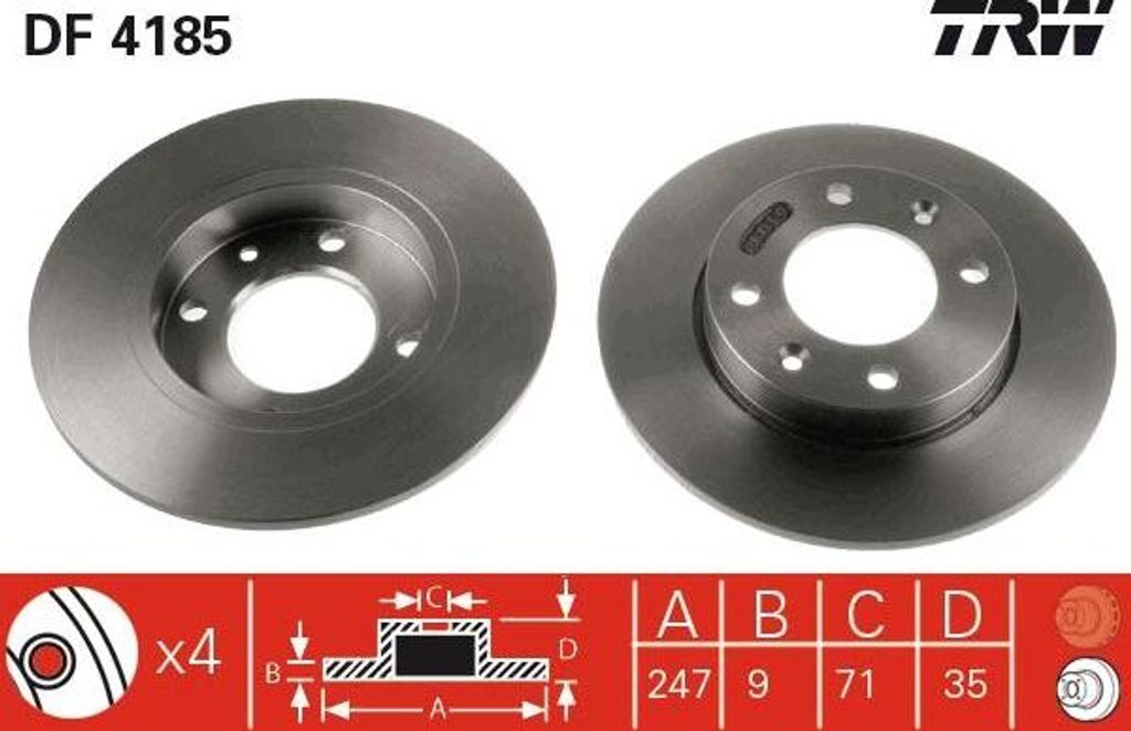 TRW DF4185 Bremsscheibe OE 4246W9 kompatibel mit Berlingo, C2, C3, C4er, C4, Xsara, 1007, 307, Partner