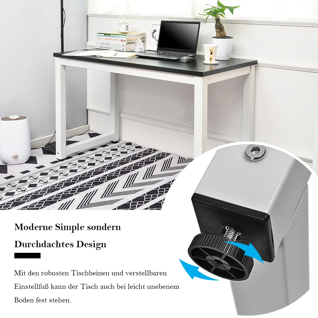 Table d'ordinateur Modèle 120cm Bureau PC Noir Design Ergonomique
