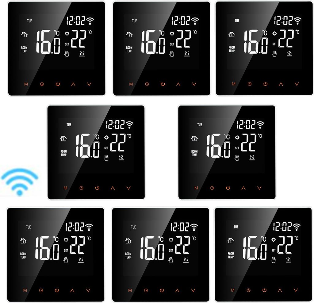 8X WiFi Thermostat Digital LCD Raumthermostat für 16A Elektroheizung Fußbodenheizung Woche Programmierbare Thermostat Innenthermometer Temperatur...
