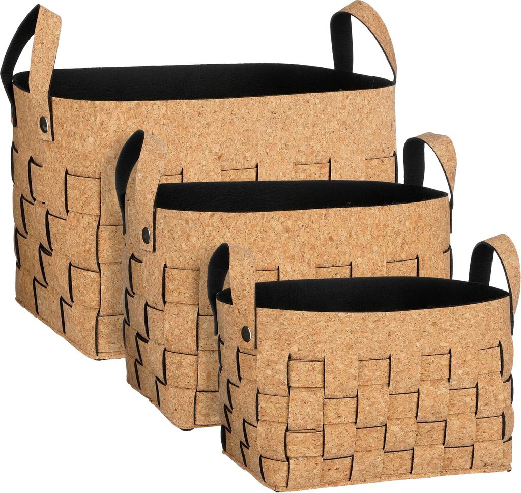 Mica Decorations Aufbewahrungskorb - 3er-Set - L40 x B30 x H30 cm - Kork/Filz - Braun