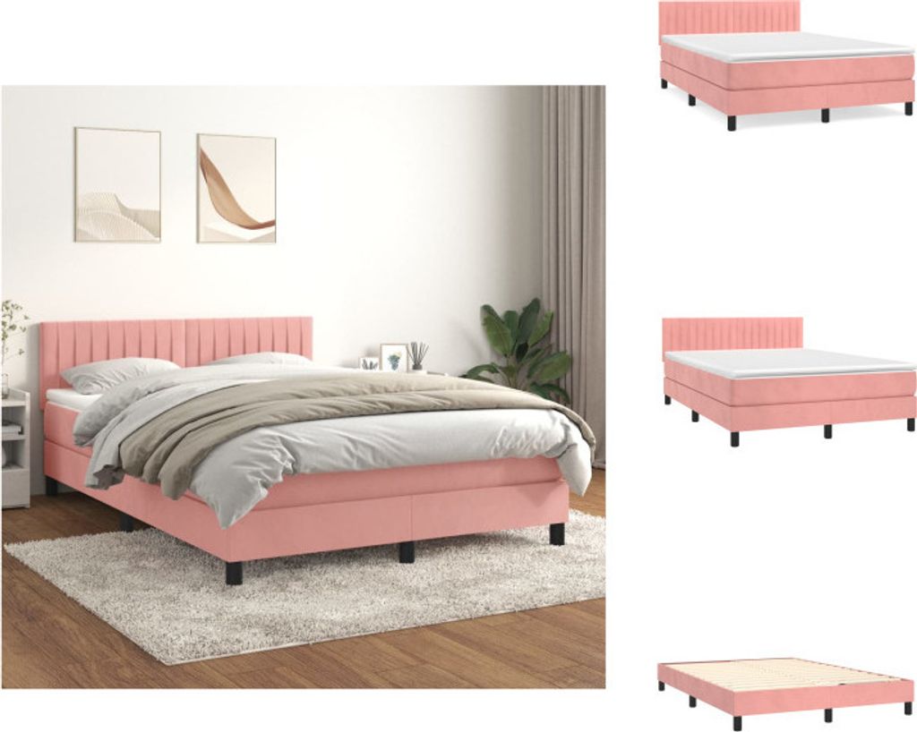 vidaXL Boxspringbett mit Matratze Rosa 140x190 cm Samt - Betten & Bettgestelle