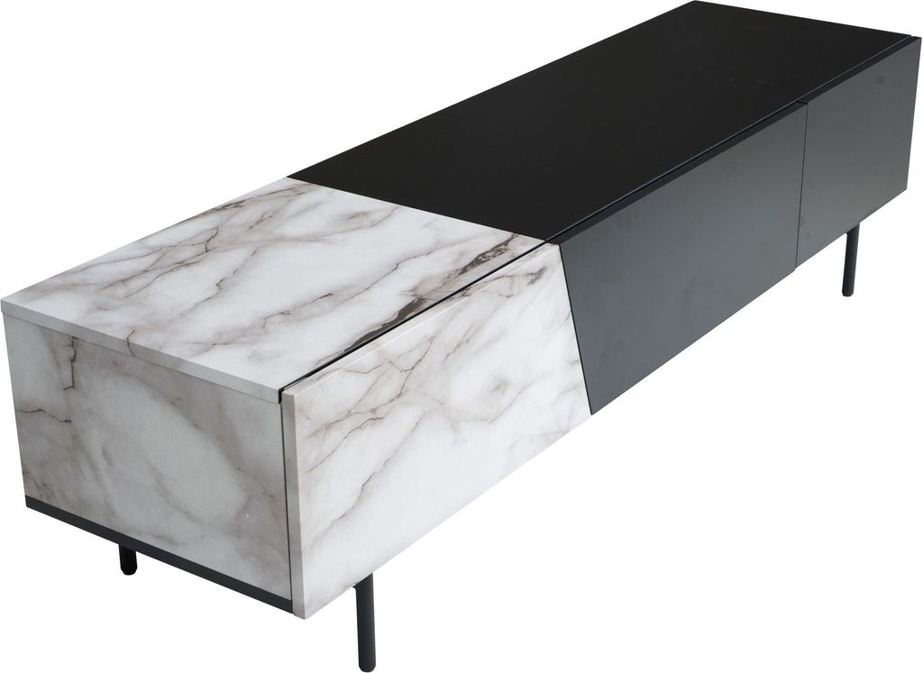 WOHNLING Dressoir zwart met marmerlook in wit, 150x40x40 Productafbeelding 