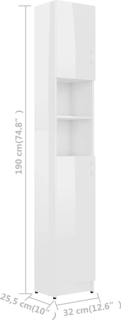 vidaXL Szafka łazienkowa biały wysoki połysk 32x25,5x190 cm Zdjęcie produktu 9