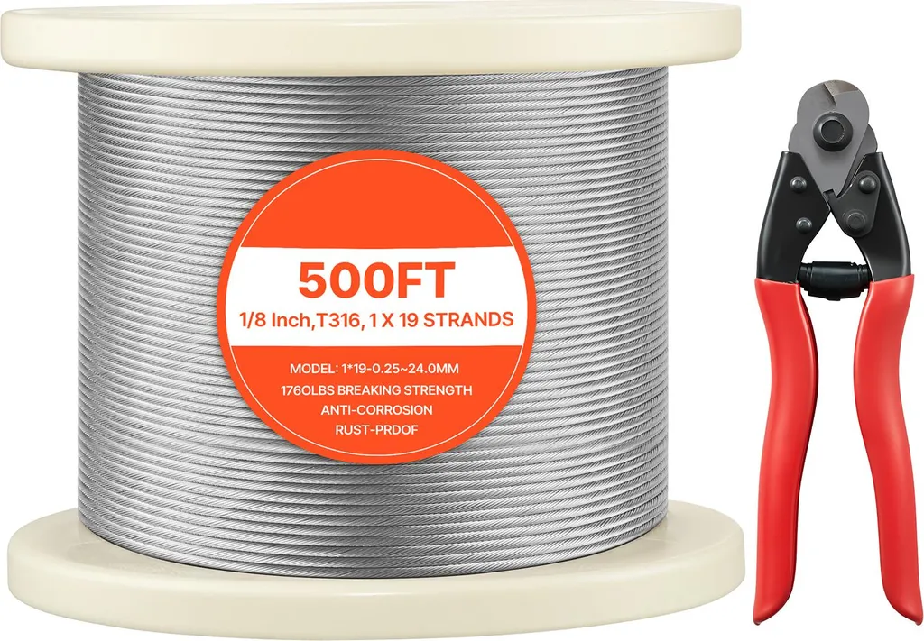 SucceBuy Câble Acier Inoxydable 316 φ3,2mm 152m 1x19 Torons avec Pince
