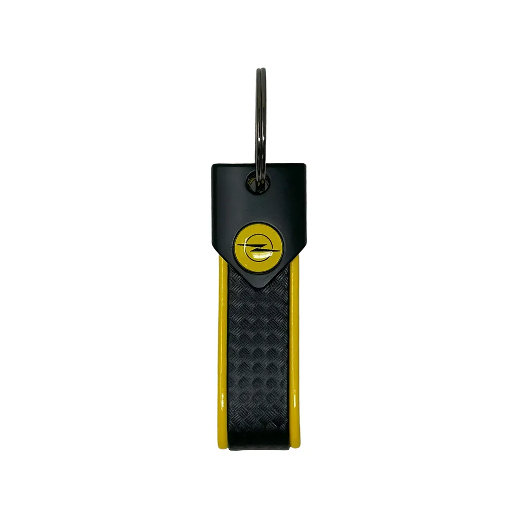 Portachiavi per Opel, chiusura con anello, 90 x 20 mm, giallo, logo giallo