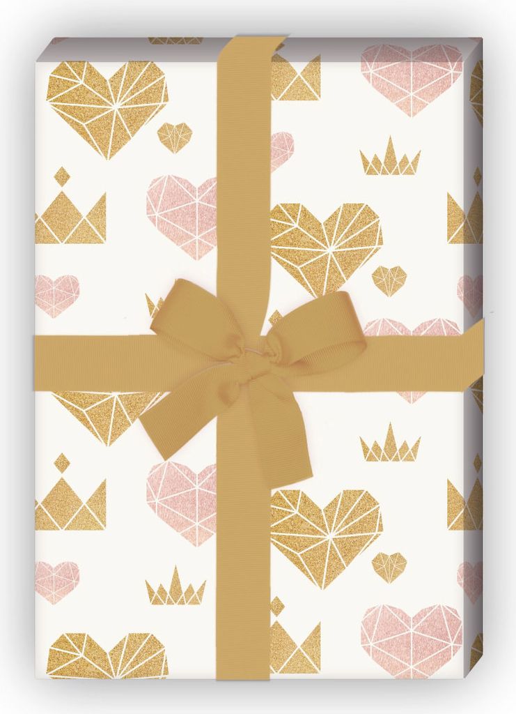 Glückwunsch Geschenkpapier, mit grafischen Diamant Herzen, Kronen - G12306, 32 x 48cm