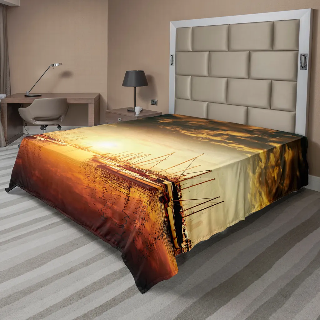 Drap de lit supérieur doux et confortable 244x205cm motif mer orange