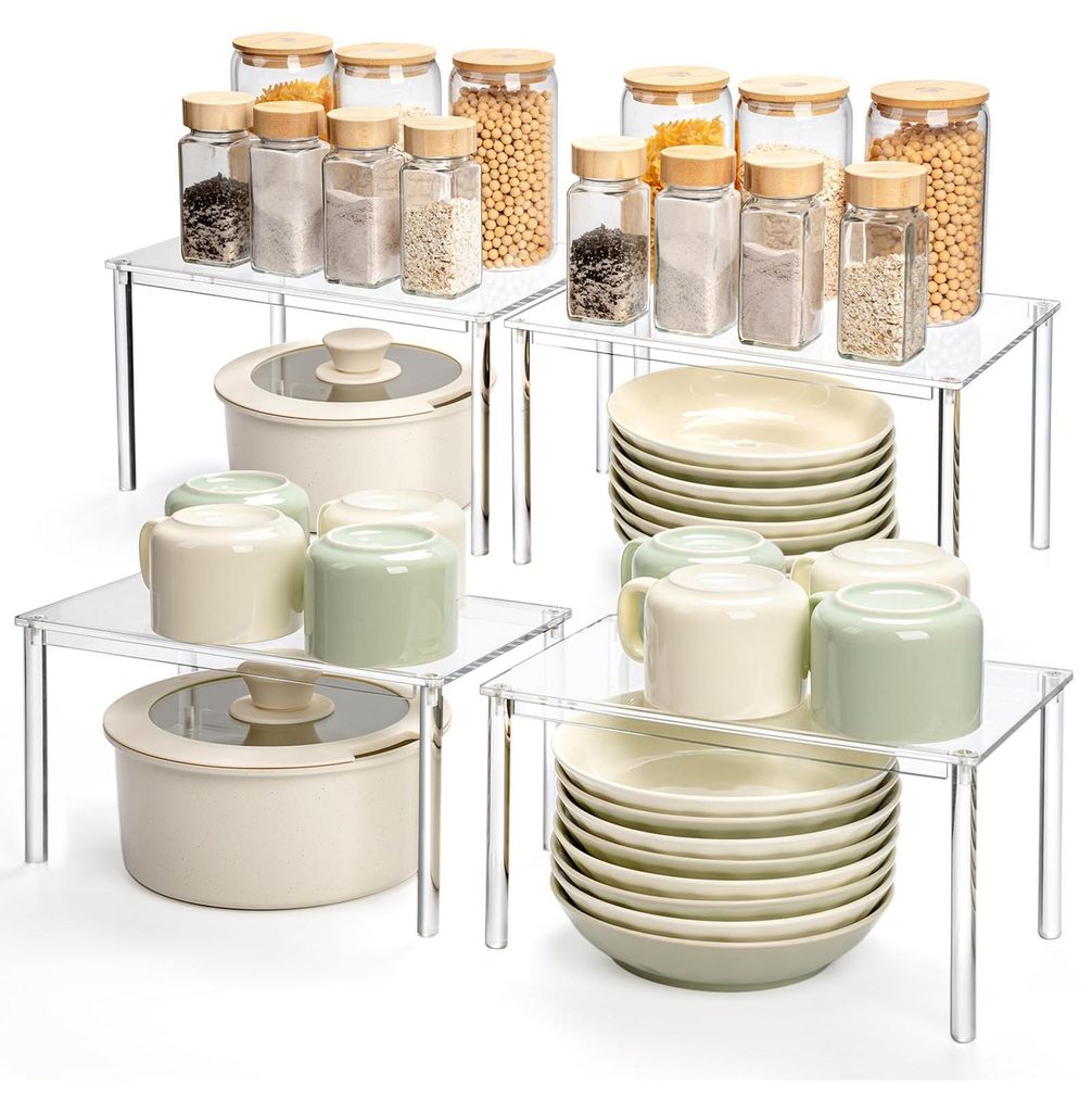 Küchenorganizer, Gewürzregal, 4-teiliges Küchenschrank-Organizer-Set, kleines Eckregal für die Küche, stapelbarer Gewürzorganizer, Tassenrega...