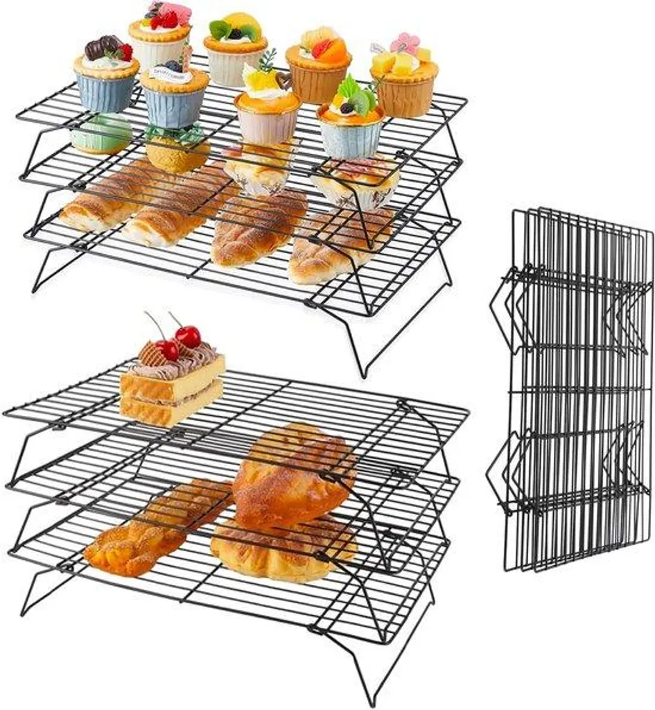 Présentoir à gâteaux empilable en inox noir 3 niveaux réfrigérés