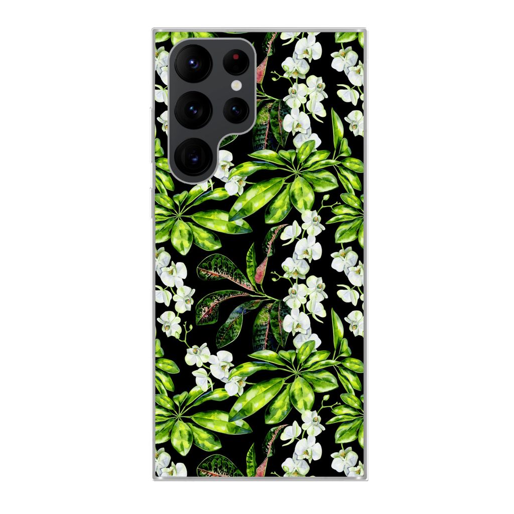 MuchoWow Handyhülle Schutzhülle Hülle für Samsung Galaxy S22 Ultra Blatt - Orchidee - Muster Silikon Softcase Handy Hülle - Abbildung