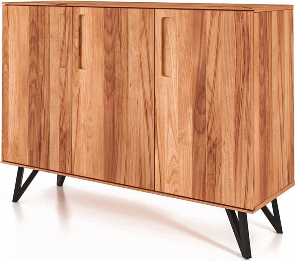 Kommode Rolo aus Kernbuche massiv 136x45x100 mit 3 Türen und Metallbeinen