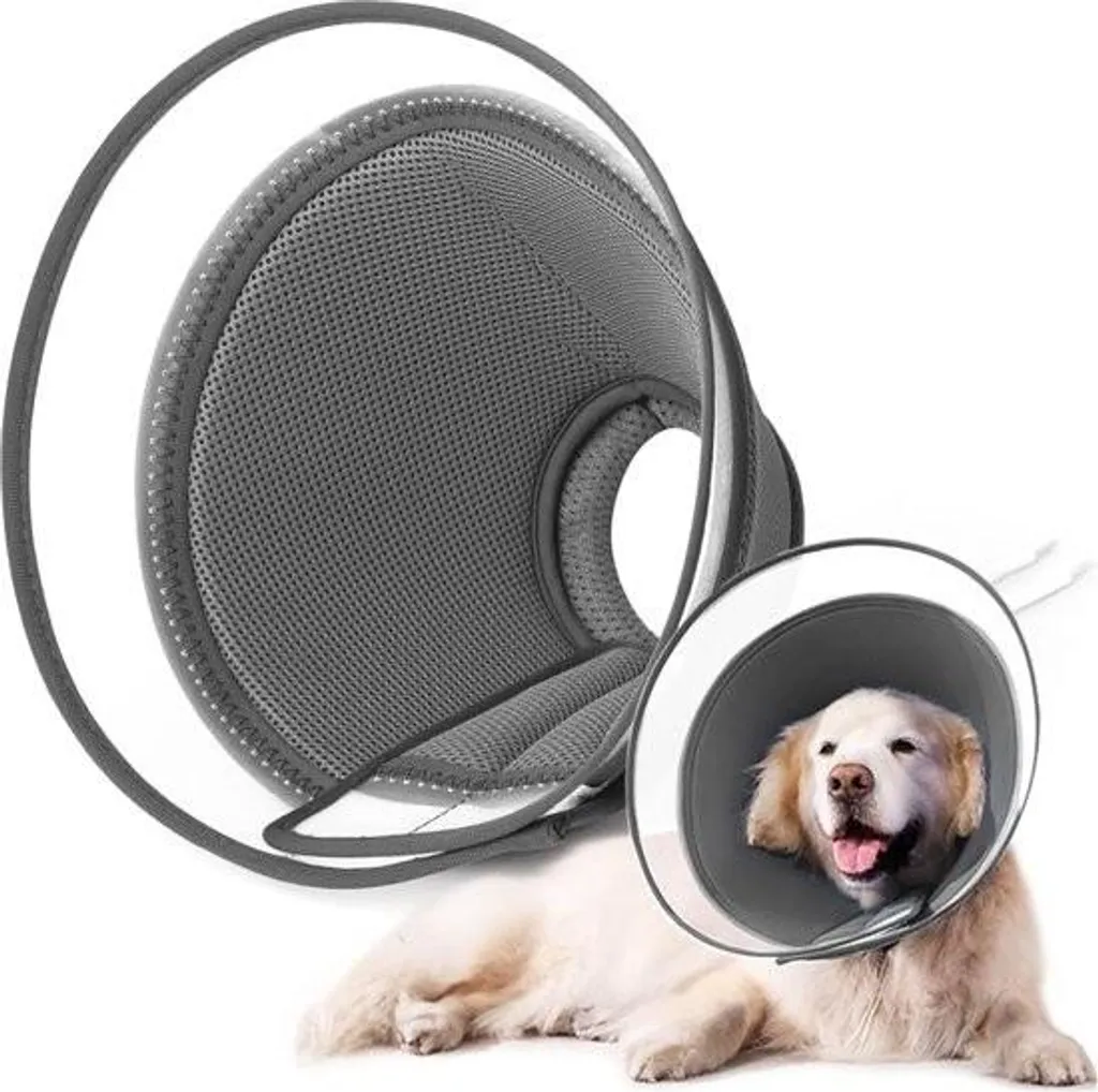 Collier élisabéthain respirant pour chien réglable - Gris et Noir, Taille L