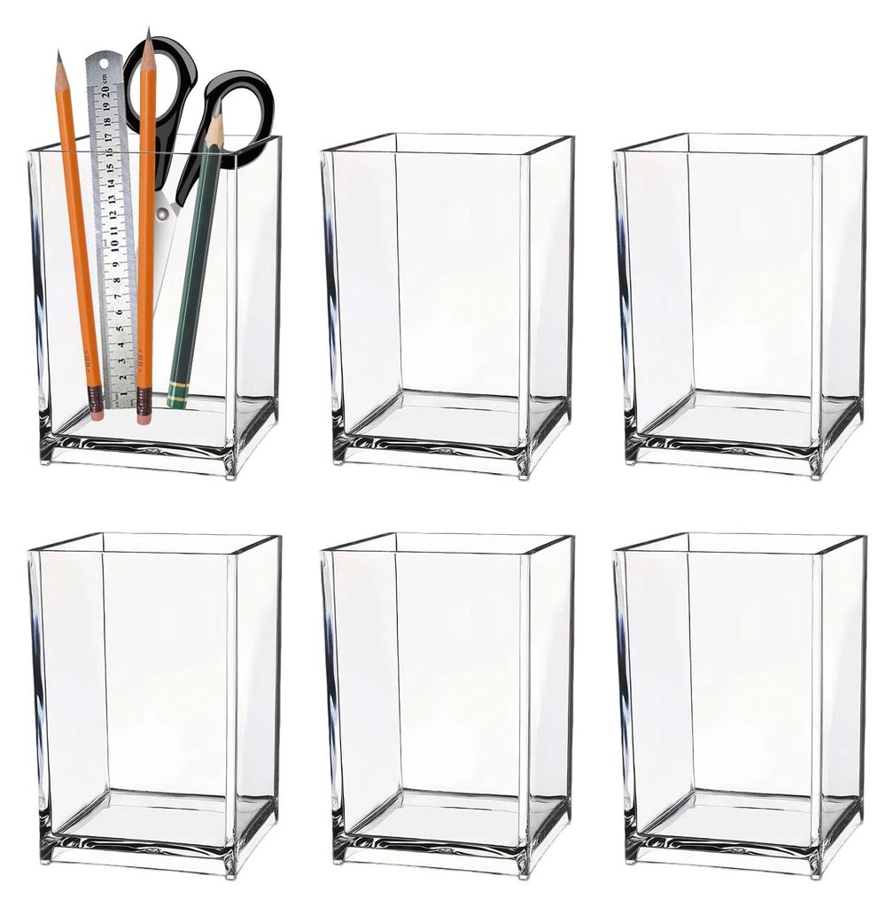 Set mit 6 transparenten Acryl-Stifthaltern, Schreibtisch-Organizer, quadratischen Stifthaltern, Make-up-Pinselhaltern, Bleistifthaltern, Stifteabla...