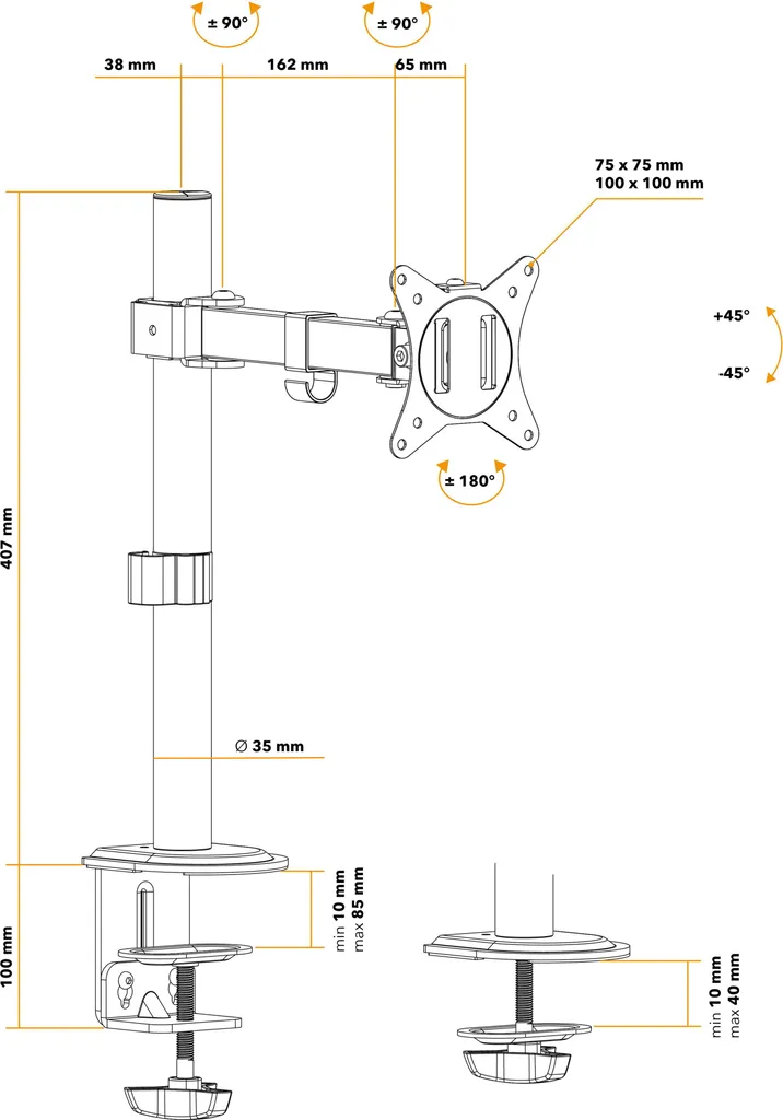 AlzaErgo Arm SE10 Pylon Support Écran d'Ordinateur de Bureau Noir - 3